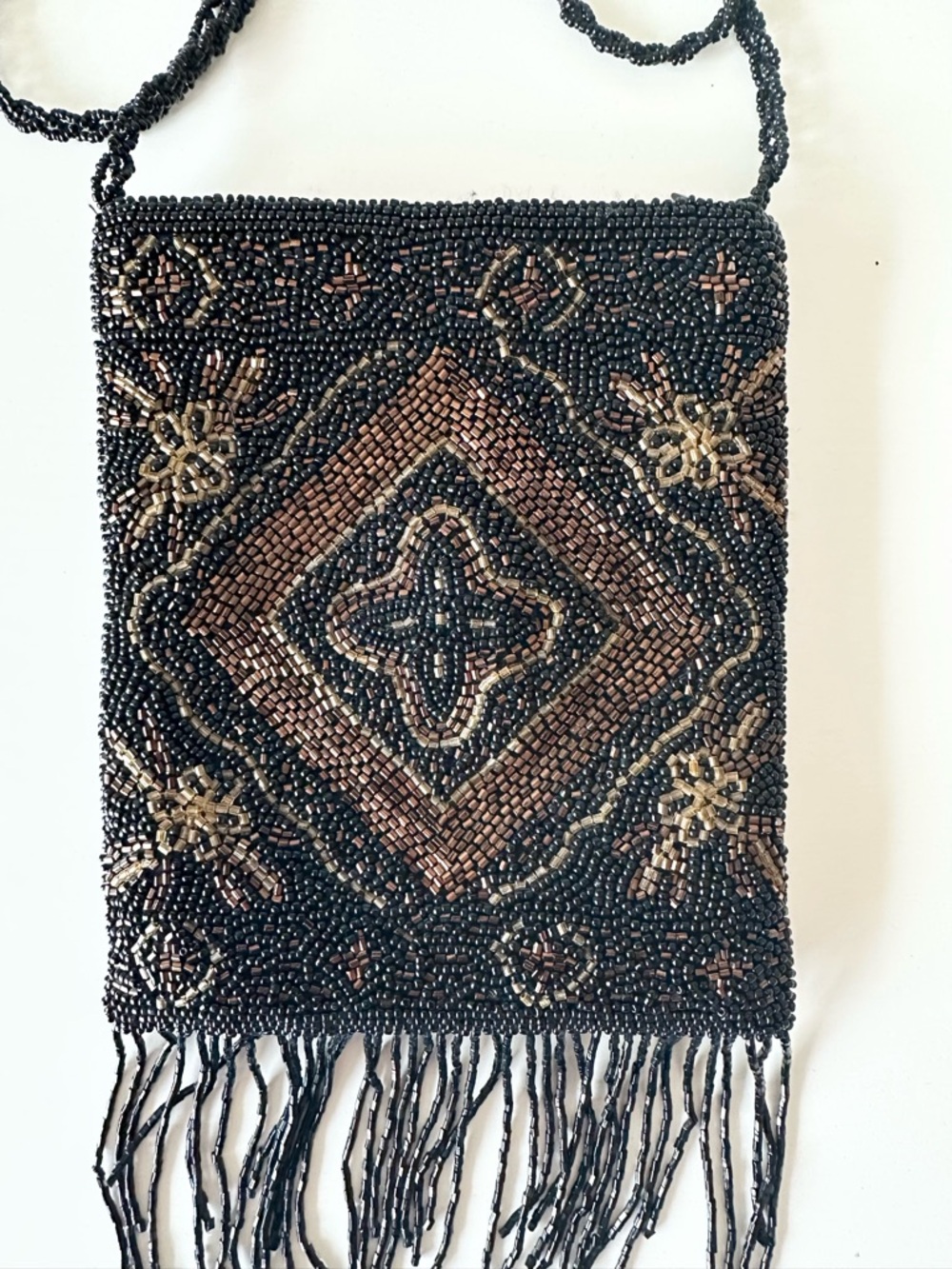 Vintage Millicent Beaded Fringe Crossbody Bag | Art Deco Geometric Evening Purse